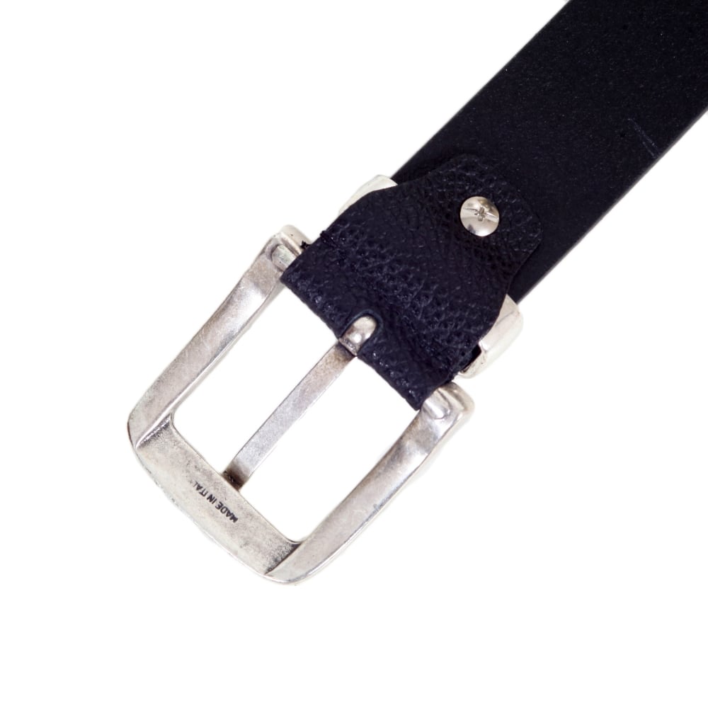 Mens Black 06196 R6 Leather Belt with Brand AJ and Signature Eagle logo on Metal Belt Loop