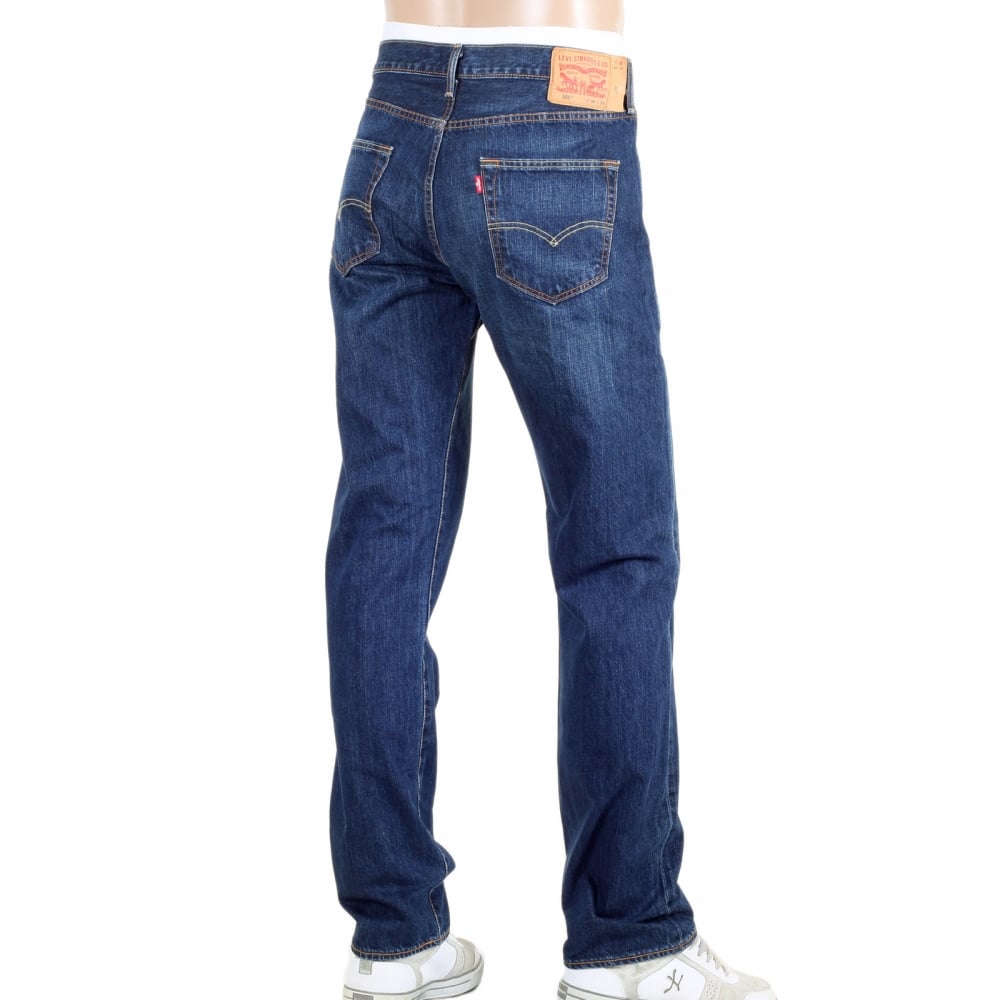 Mens Dark Blue Washed 501 Original Fit Iron State Jeans with Straight Leg Regular Waist