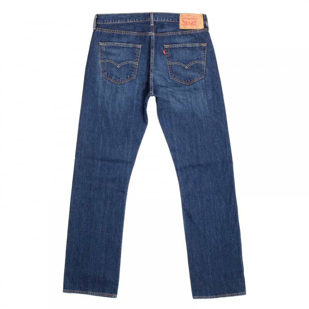 Mens Dark Blue Washed 501 Original Fit Iron State Jeans with Straight Leg Regular Waist