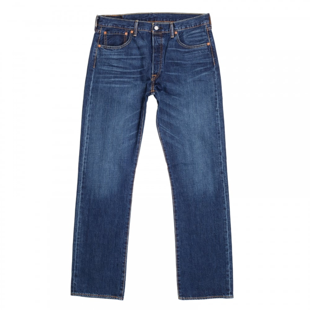 Mens Dark Blue Washed 501 Original Fit Iron State Jeans with Straight Leg Regular Waist