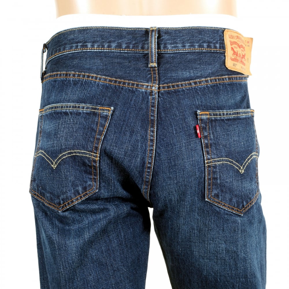 Mens Dark Blue Washed 501 Original Fit Iron State Jeans with Straight Leg Regular Waist