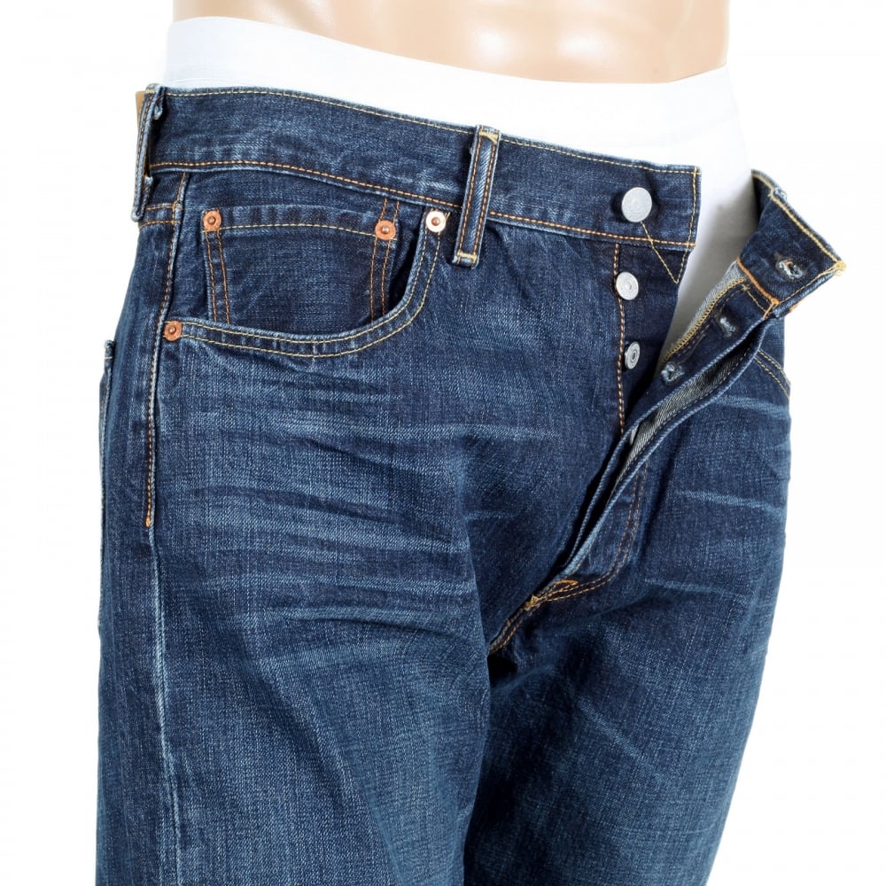 Mens Dark Blue Washed 501 Original Fit Iron State Jeans with Straight Leg Regular Waist