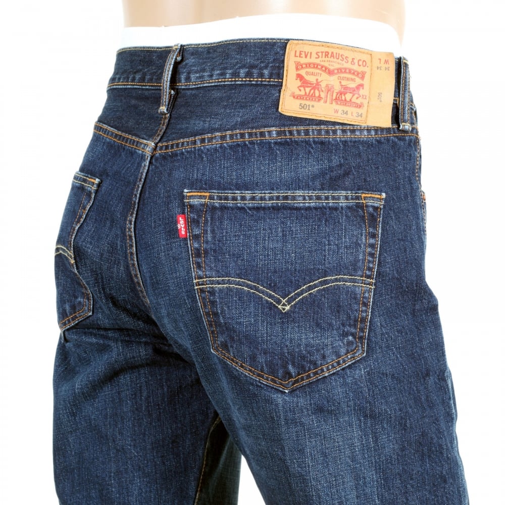 Mens Dark Blue Washed 501 Original Fit Iron State Jeans with Straight Leg Regular Waist