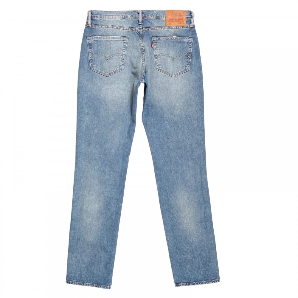 511 Slim Fit Lower Waist Light Blue Iron Harbour Jeans with Fading and Whiskering