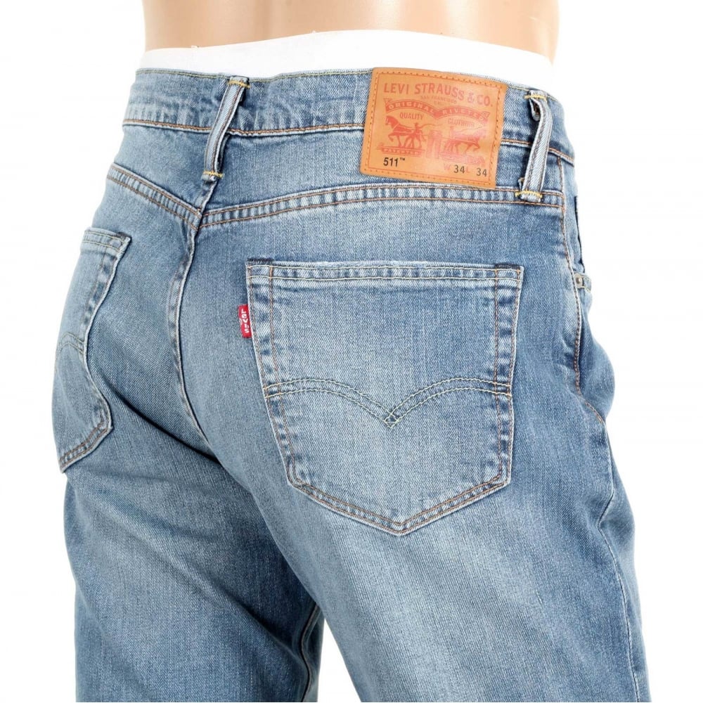 511 Slim Fit Lower Waist Light Blue Iron Harbour Jeans with Fading and Whiskering
