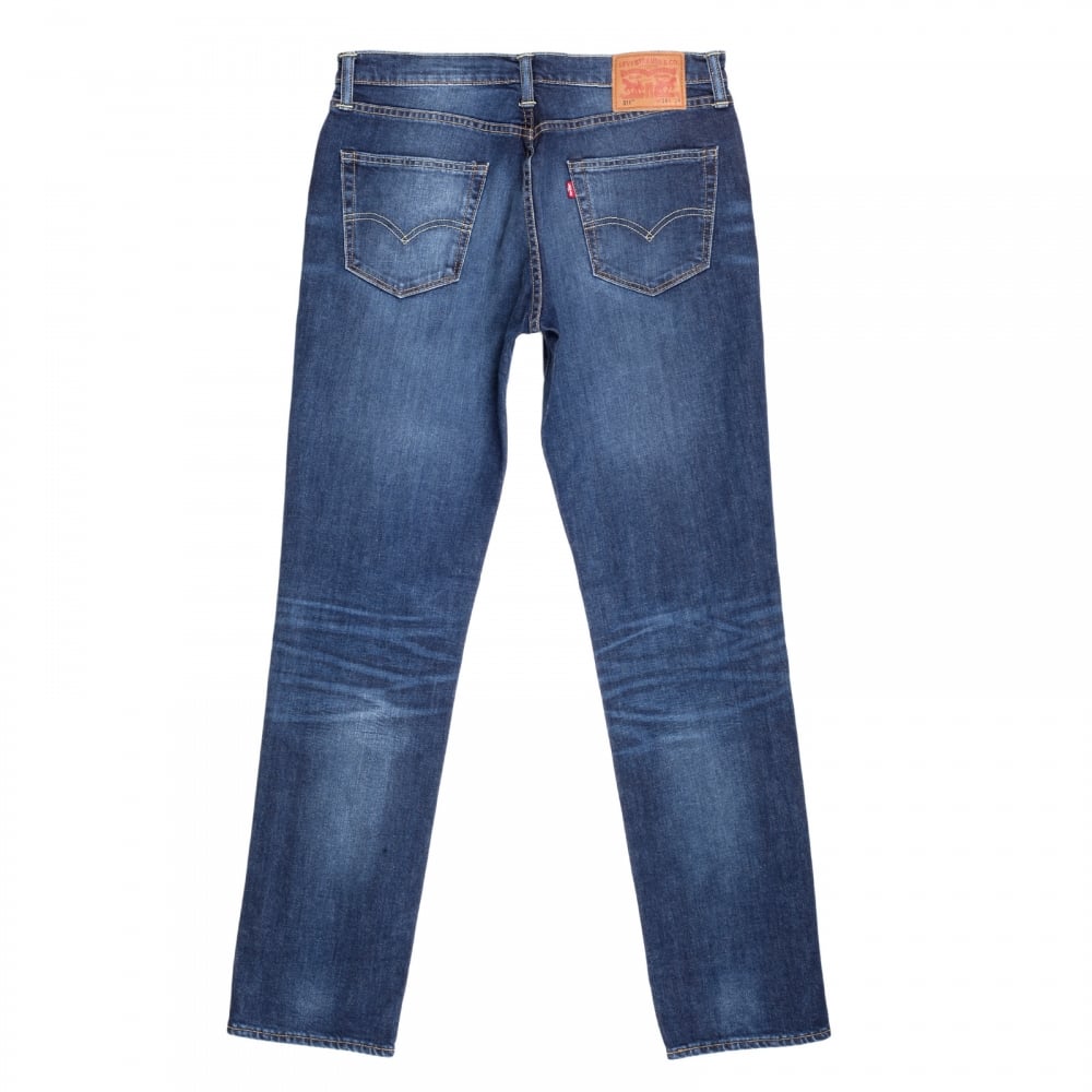 Lower Waist Iron Brutus 511 Slim Fit Jeans in Mid Blue with Fading and Whiskering