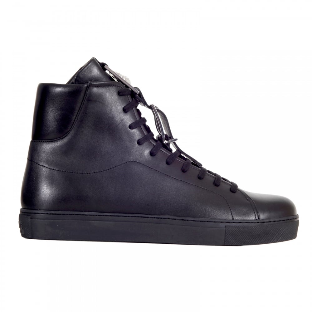 Black Leather Hi Top Trainers with Signature Styled Silver and Leather Buckle