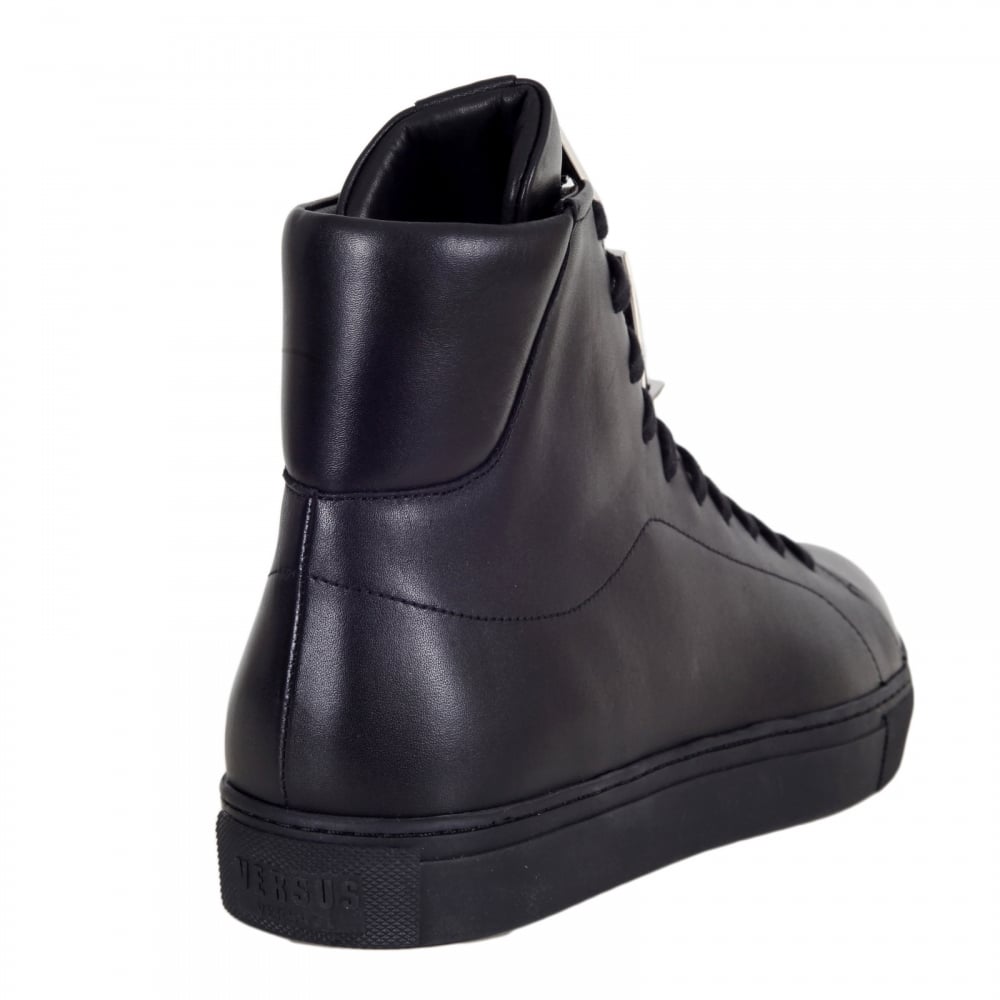 Black Leather Hi Top Trainers with Signature Styled Silver and Leather Buckle
