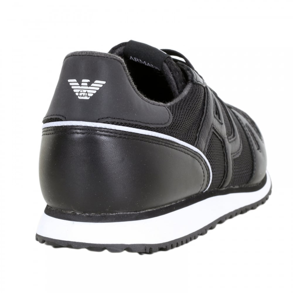 Black Laced Front Low Top Sneakers with Nylon Uppers and Leather Trim