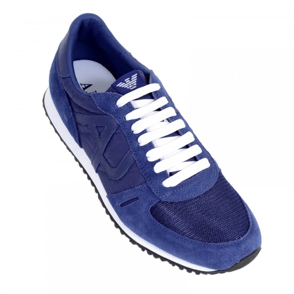 Laced Front Blue Low Top Sneakers with Self Coloured Leather Trim AJ Logos