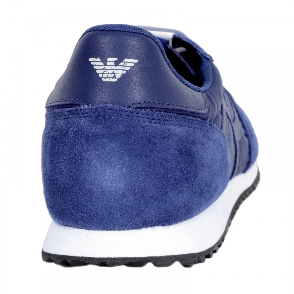 Laced Front Blue Low Top Sneakers with Self Coloured Leather Trim AJ Logos
