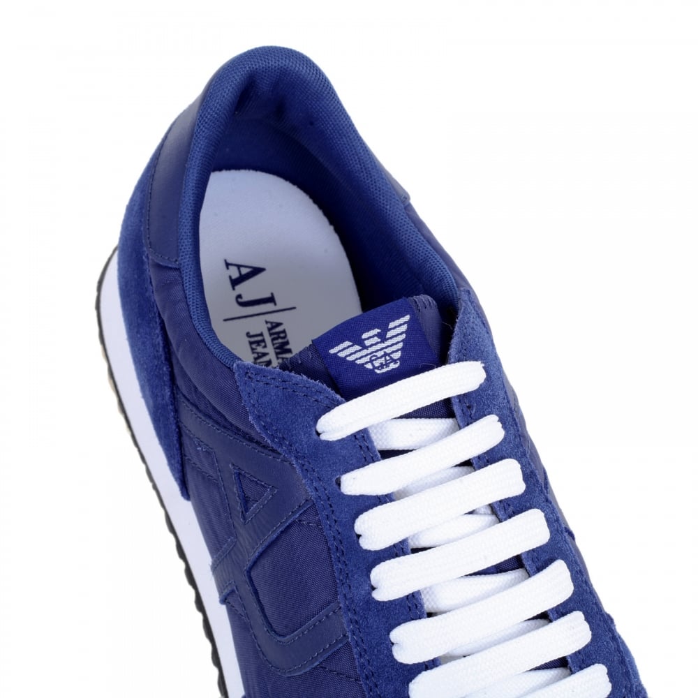 Laced Front Blue Low Top Sneakers with Self Coloured Leather Trim AJ Logos