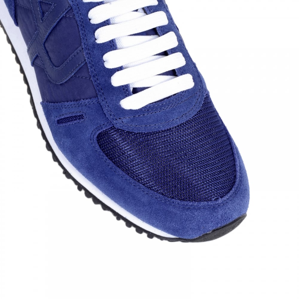 Laced Front Blue Low Top Sneakers with Self Coloured Leather Trim AJ Logos