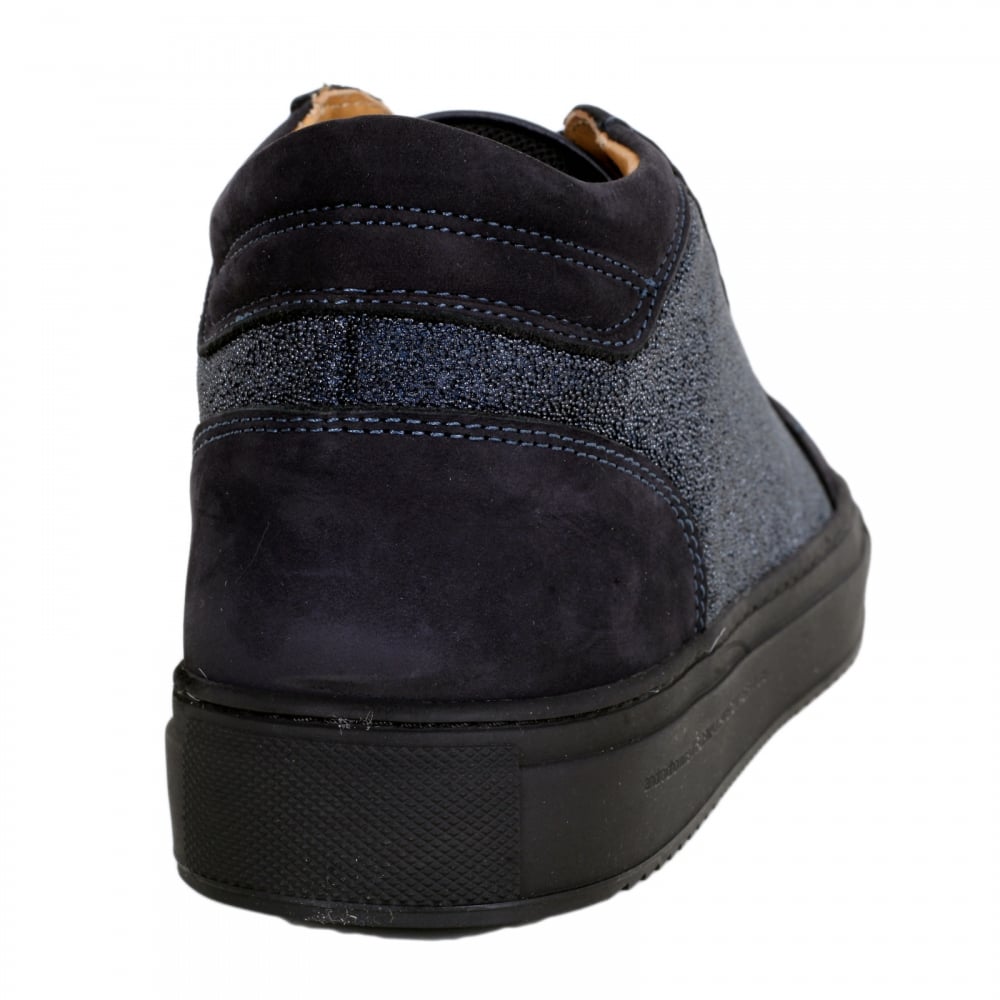 Navy Mid Top Propulsion Trainers with Two Pairs of Brand Embossed Gold Eyelets