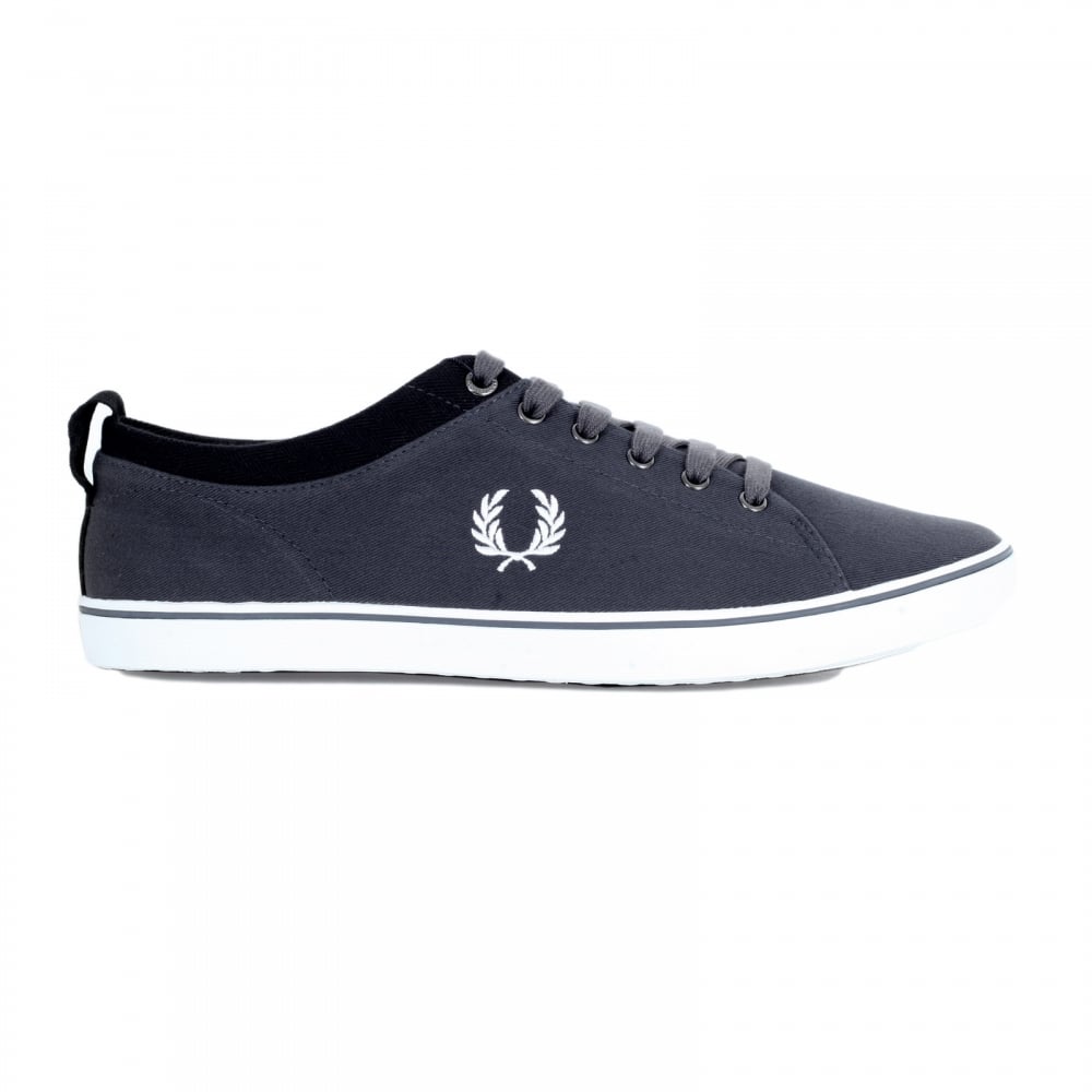Mens Hallam Twill Canvas Trainers in Charcoal with White Laurel Leaf Embroidered Logo
