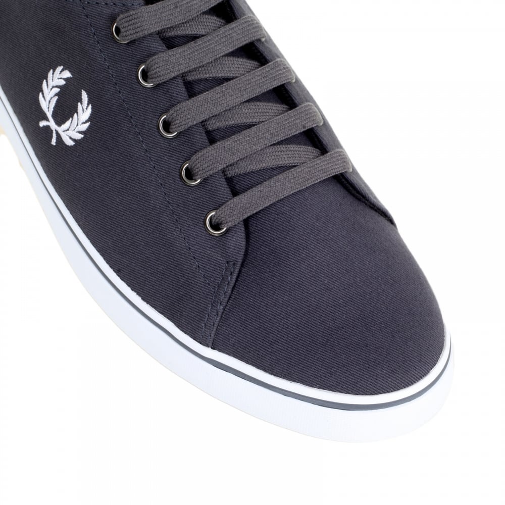 Mens Hallam Twill Canvas Trainers in Charcoal with White Laurel Leaf Embroidered Logo