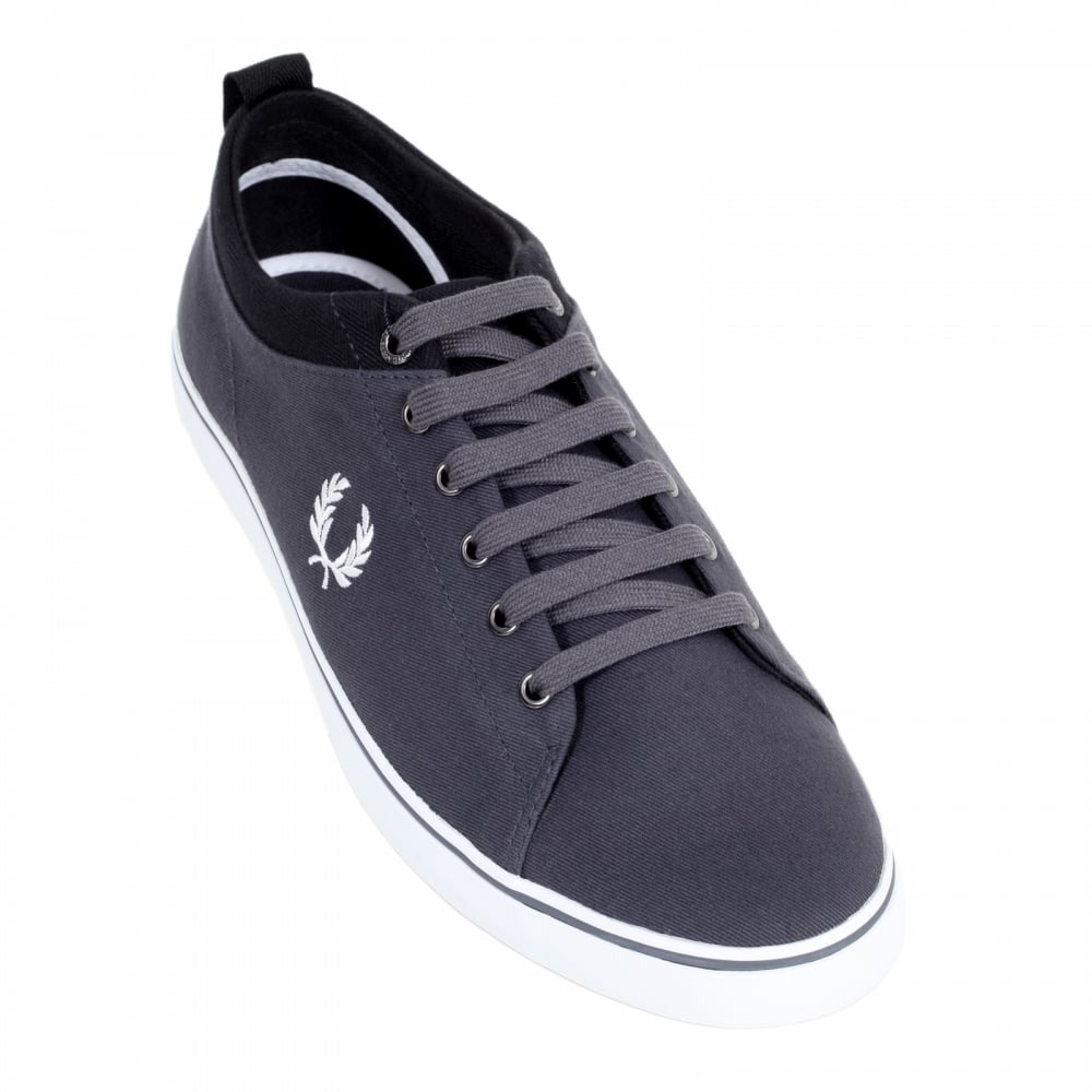 Mens Hallam Twill Canvas Trainers in Charcoal with White Laurel Leaf Embroidered Logo