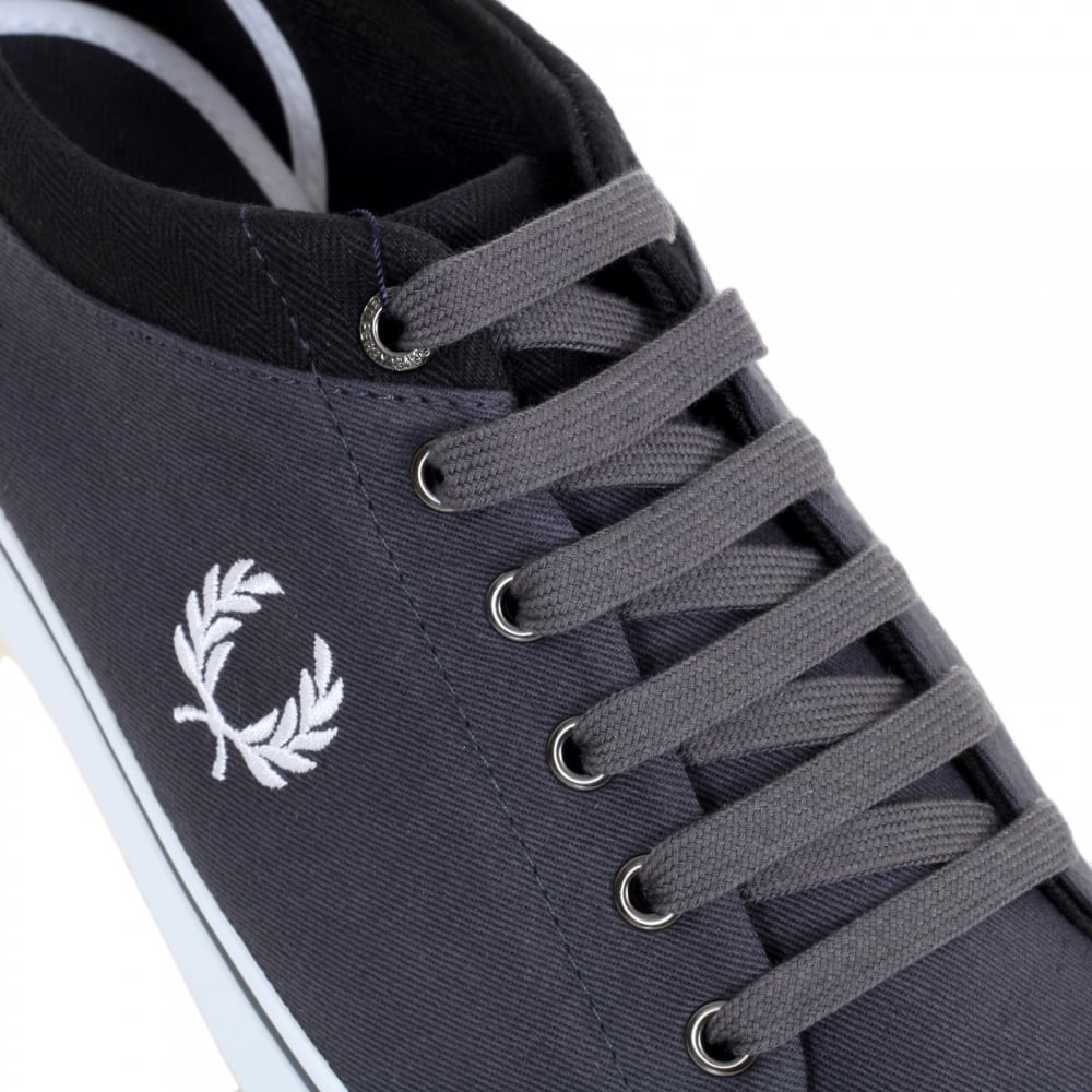 Mens Hallam Twill Canvas Trainers in Charcoal with White Laurel Leaf Embroidered Logo