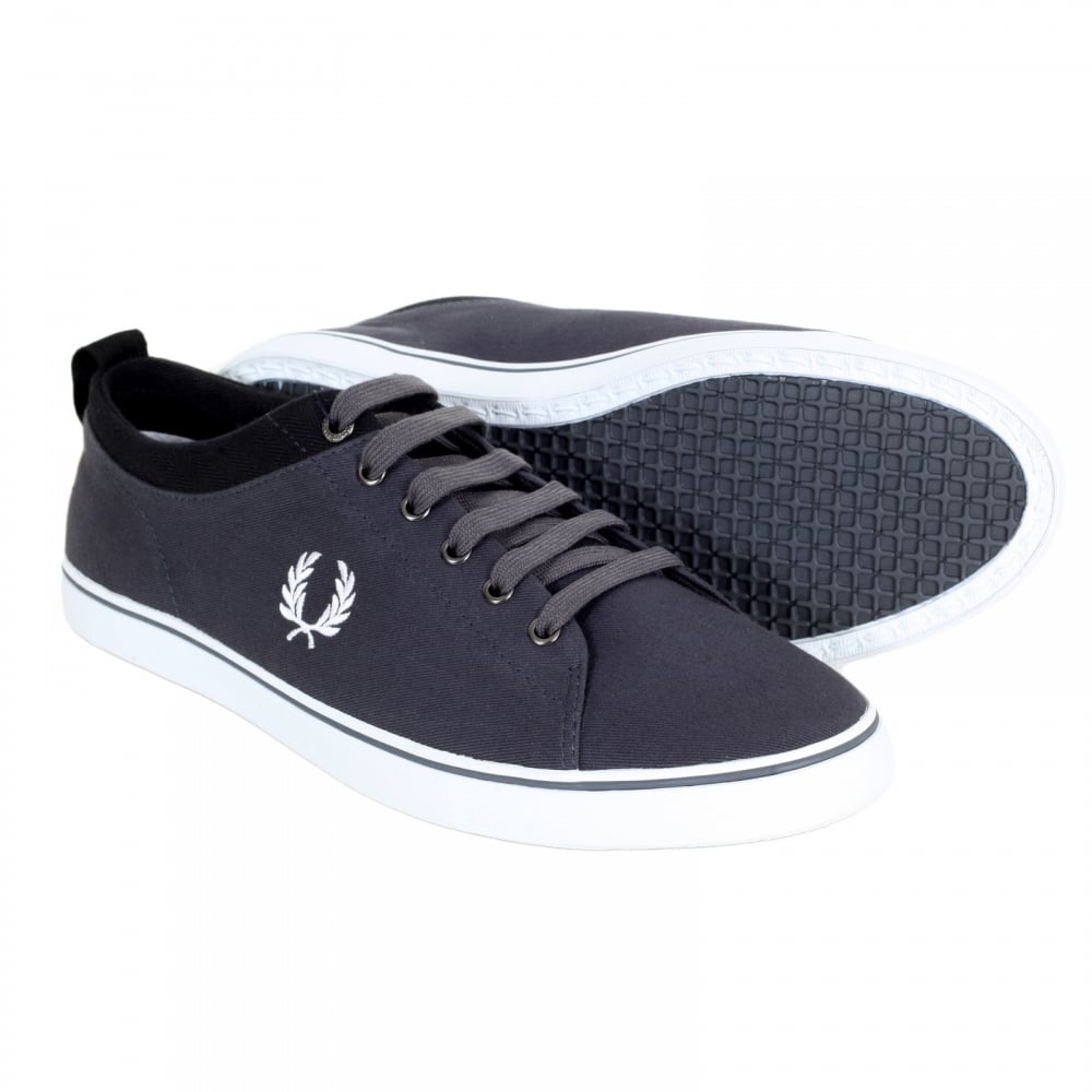 Mens Hallam Twill Canvas Trainers in Charcoal with White Laurel Leaf Embroidered Logo