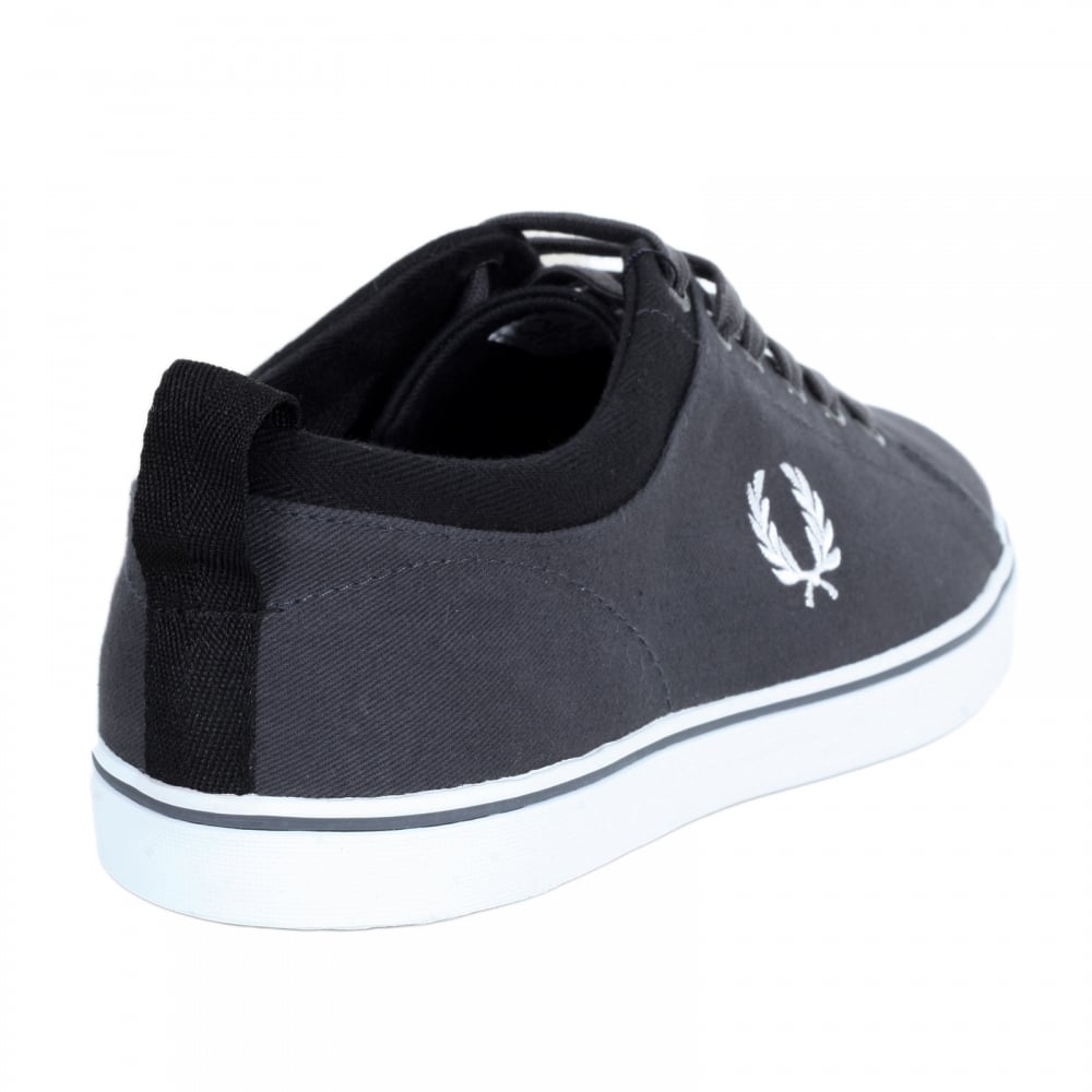 Mens Hallam Twill Canvas Trainers in Charcoal with White Laurel Leaf Embroidered Logo