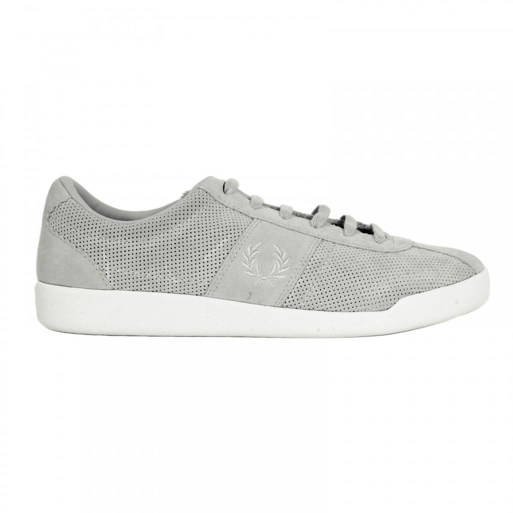 Mens Stockport Unlined Grey Suede Trainers with Self Coloured Laurel Leaf Embroidered Logo