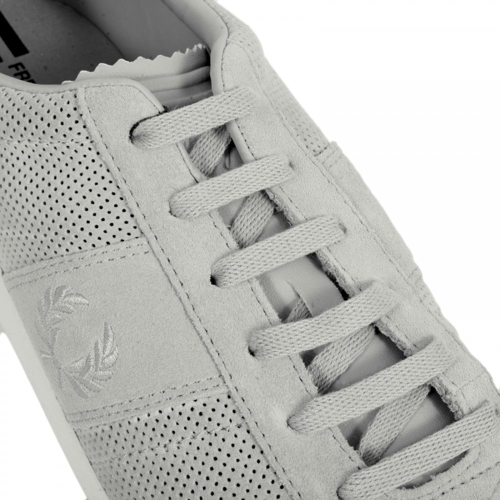 Mens Stockport Unlined Grey Suede Trainers with Self Coloured Laurel Leaf Embroidered Logo