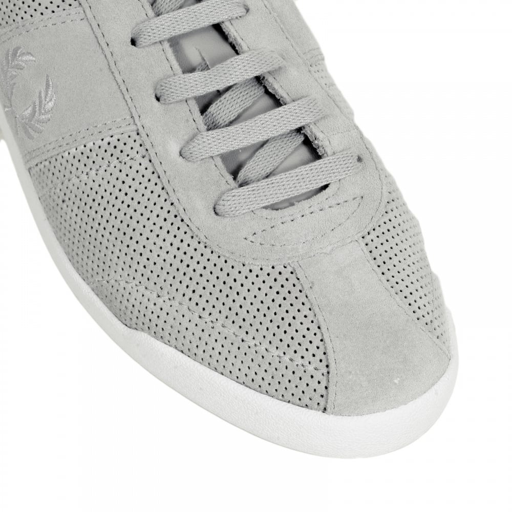 Mens Stockport Unlined Grey Suede Trainers with Self Coloured Laurel Leaf Embroidered Logo