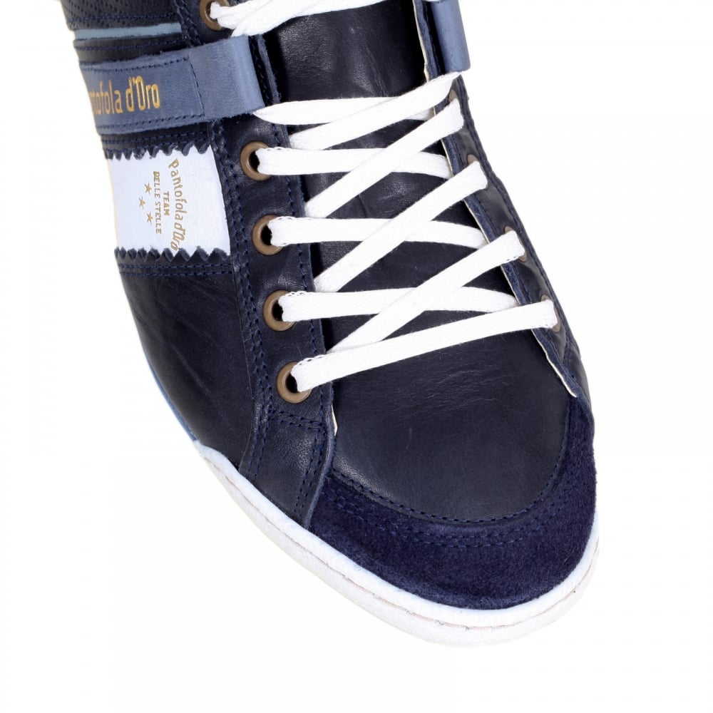 Hand Crafted Mens Low Trainers in Dress Blues 3510037 with Contrasting White Lace