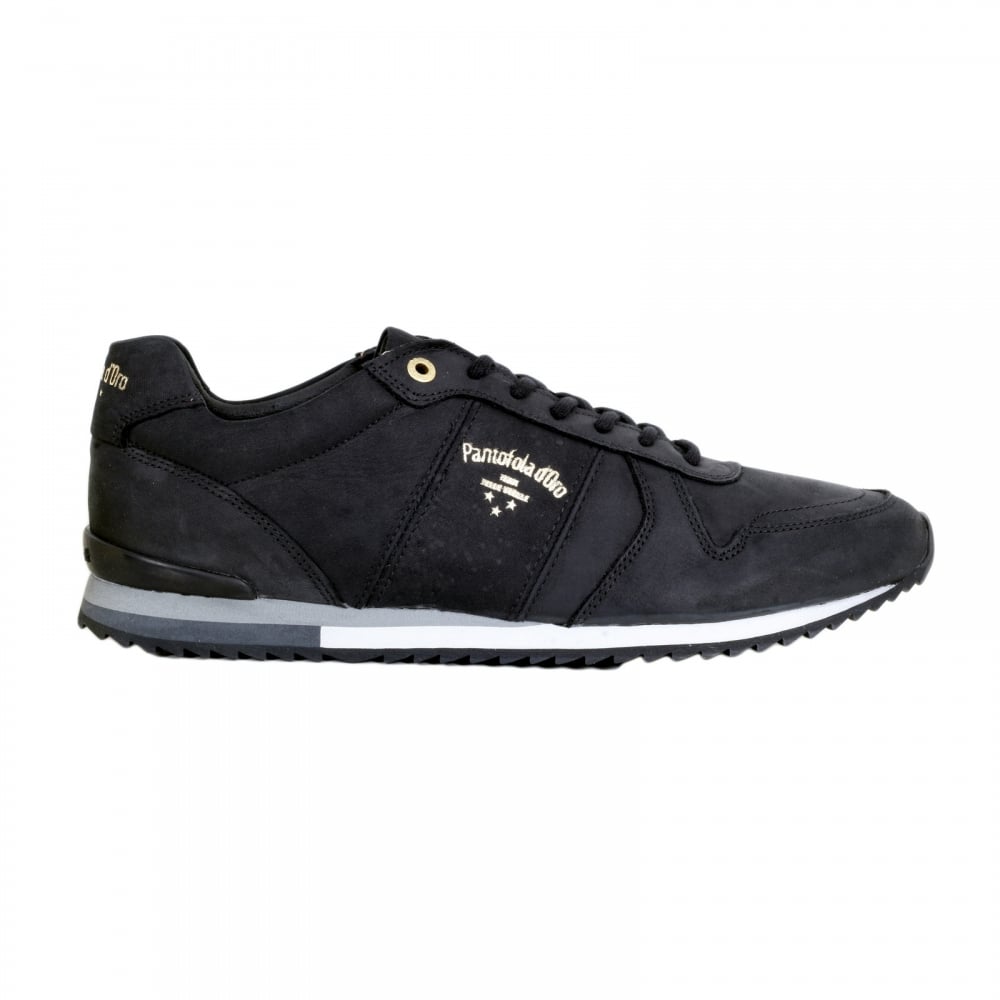 Hand Crafted 3510056 Mens Teramo Uni Low Trainers in Black Leather with Black Lace
