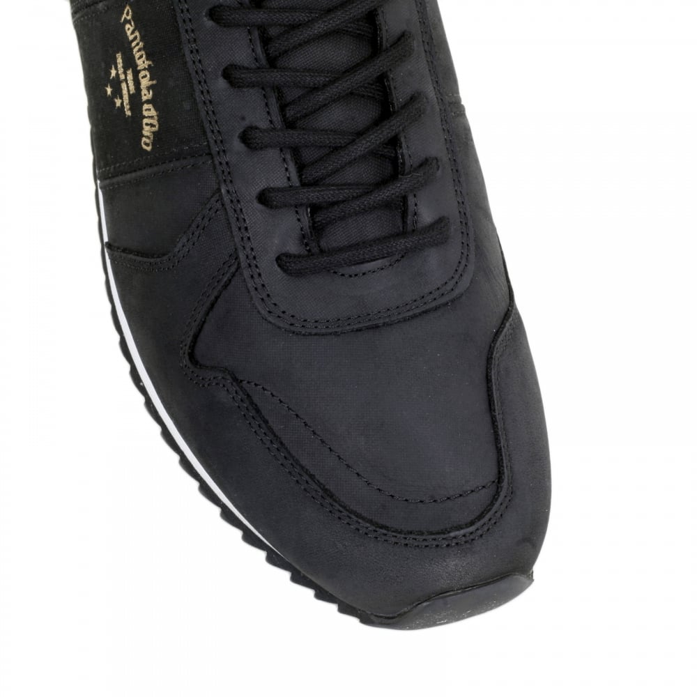 Hand Crafted 3510056 Mens Teramo Uni Low Trainers in Black Leather with Black Lace