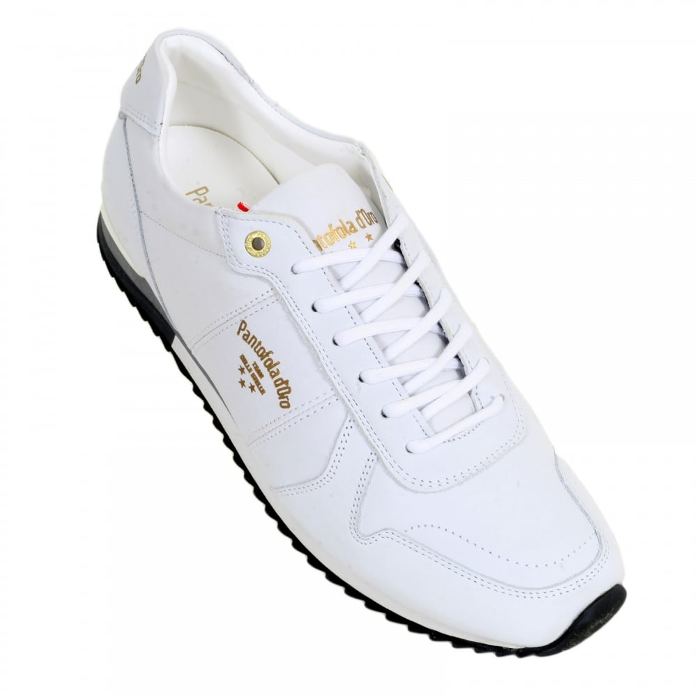 Hand Crafted 3510056 Mens Teramo Uni Low Trainers in Bright White Leather with White Lace