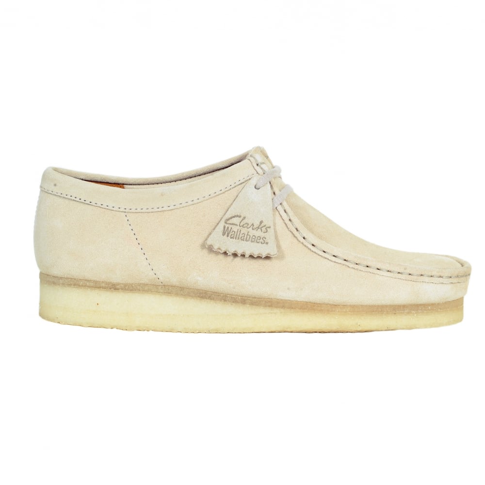Mens Wallabee Off White Classic Moccasin Suede Shoes with Apron Toe and Crepe Sole