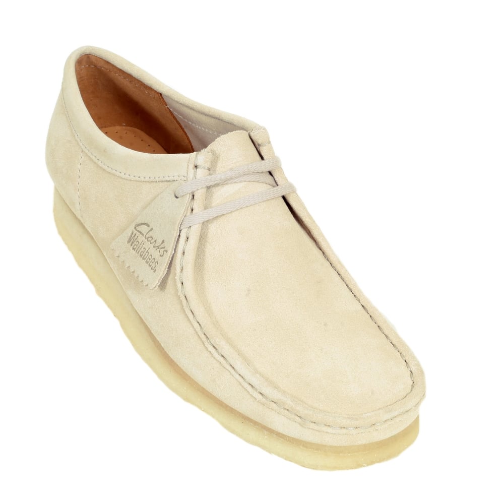 Mens Wallabee Off White Classic Moccasin Suede Shoes with Apron Toe and Crepe Sole