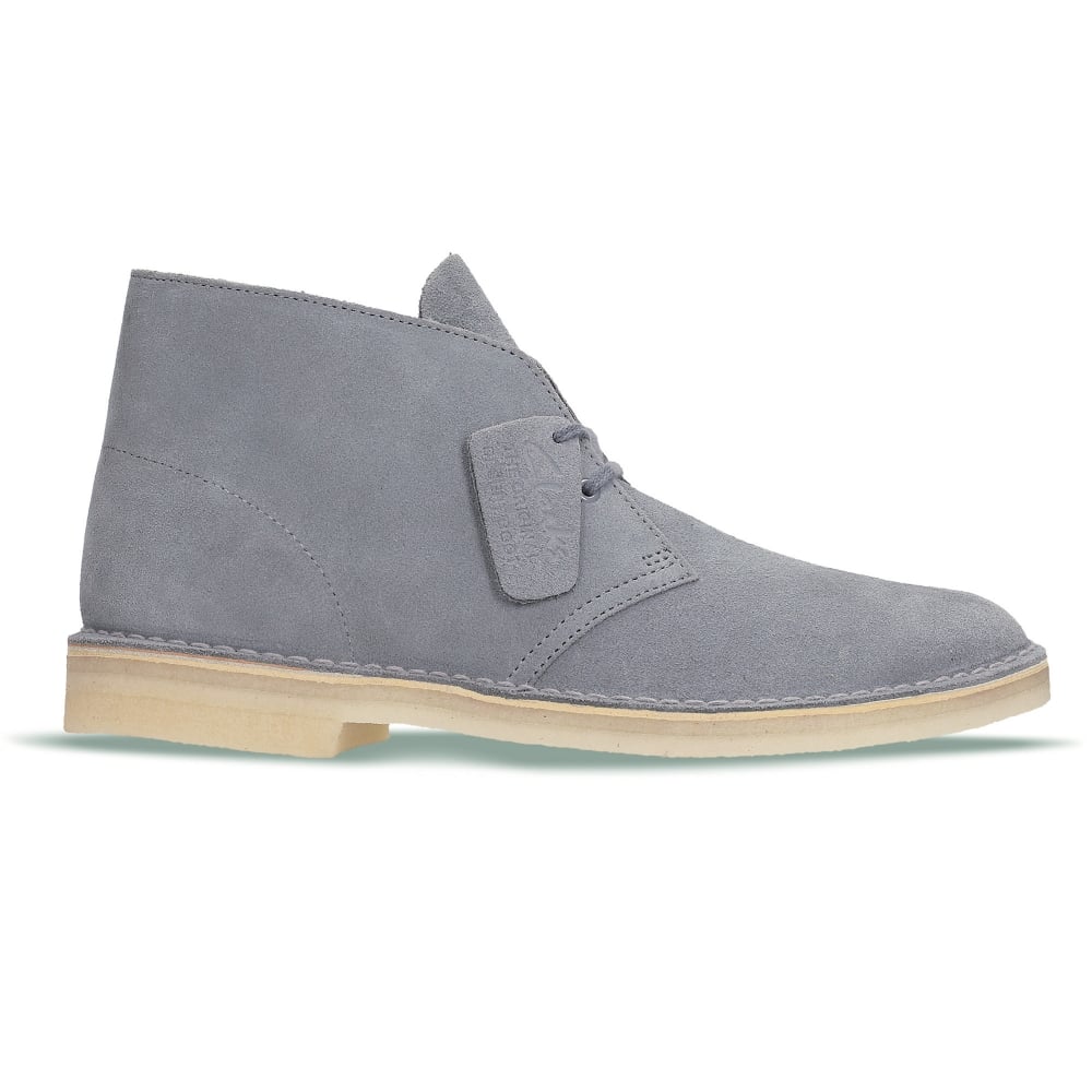 Soft Blue Grey Lace Up Classic Moccasin Suede Desert Boots with Metal eyelets and Crepe Sole