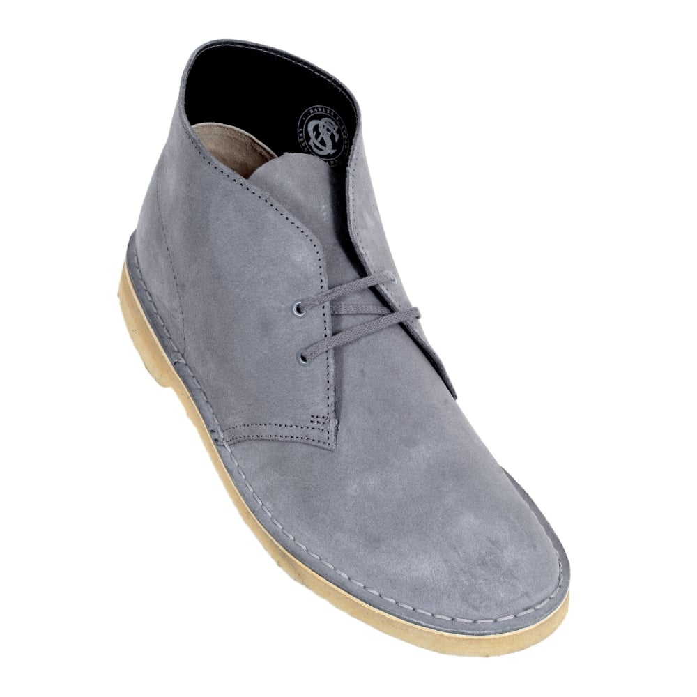 Soft Blue Grey Lace Up Classic Moccasin Suede Desert Boots with Metal eyelets and Crepe Sole