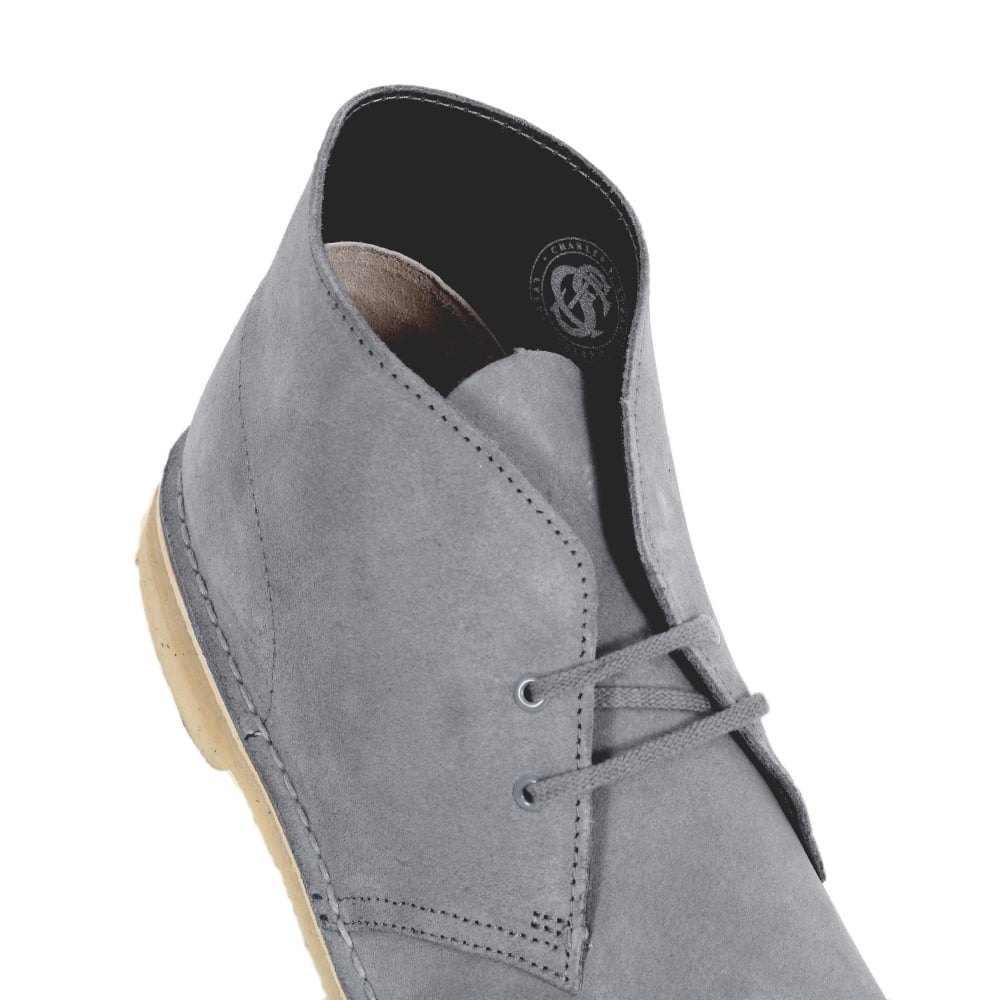 Soft Blue Grey Lace Up Classic Moccasin Suede Desert Boots with Metal eyelets and Crepe Sole