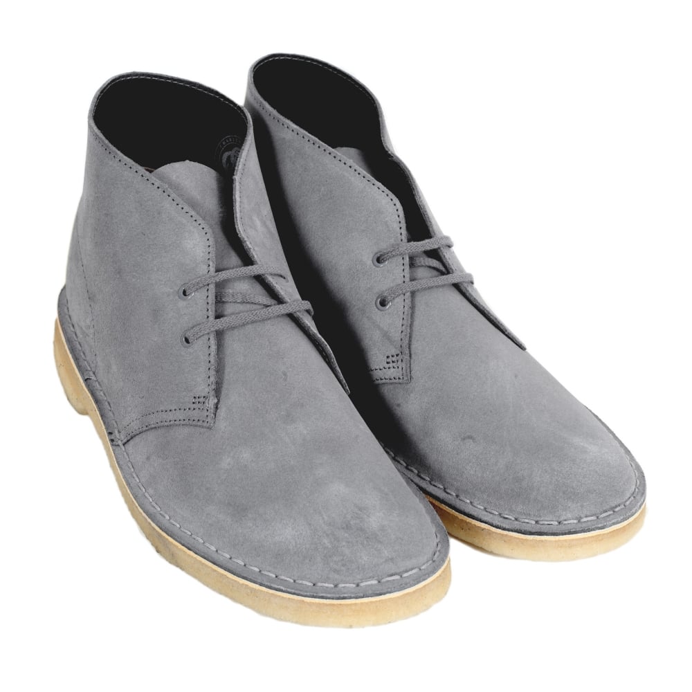 Soft Blue Grey Lace Up Classic Moccasin Suede Desert Boots with Metal eyelets and Crepe Sole