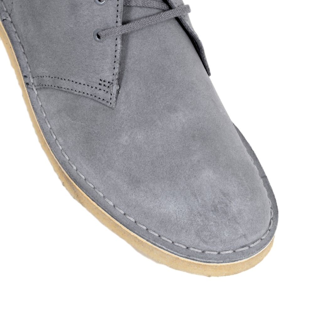 Soft Blue Grey Lace Up Classic Moccasin Suede Desert Boots with Metal eyelets and Crepe Sole