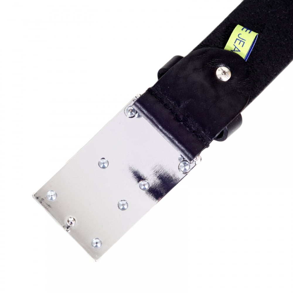 Black Leather Belt with signature VJ Logo Silver Buckle and A Square Belt Tip