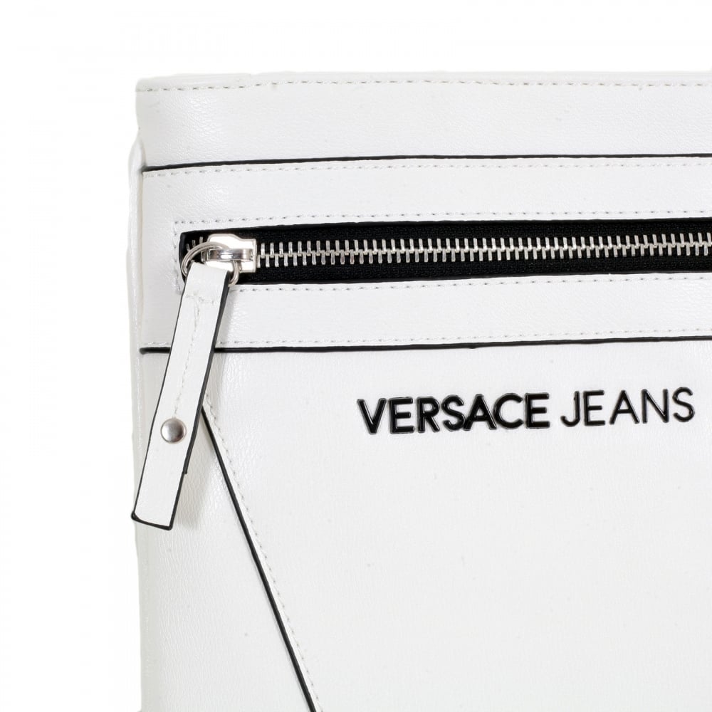 Polyester White Bag for Men with Black Piped Trim and Adjustable Canvas Shoulder Strap