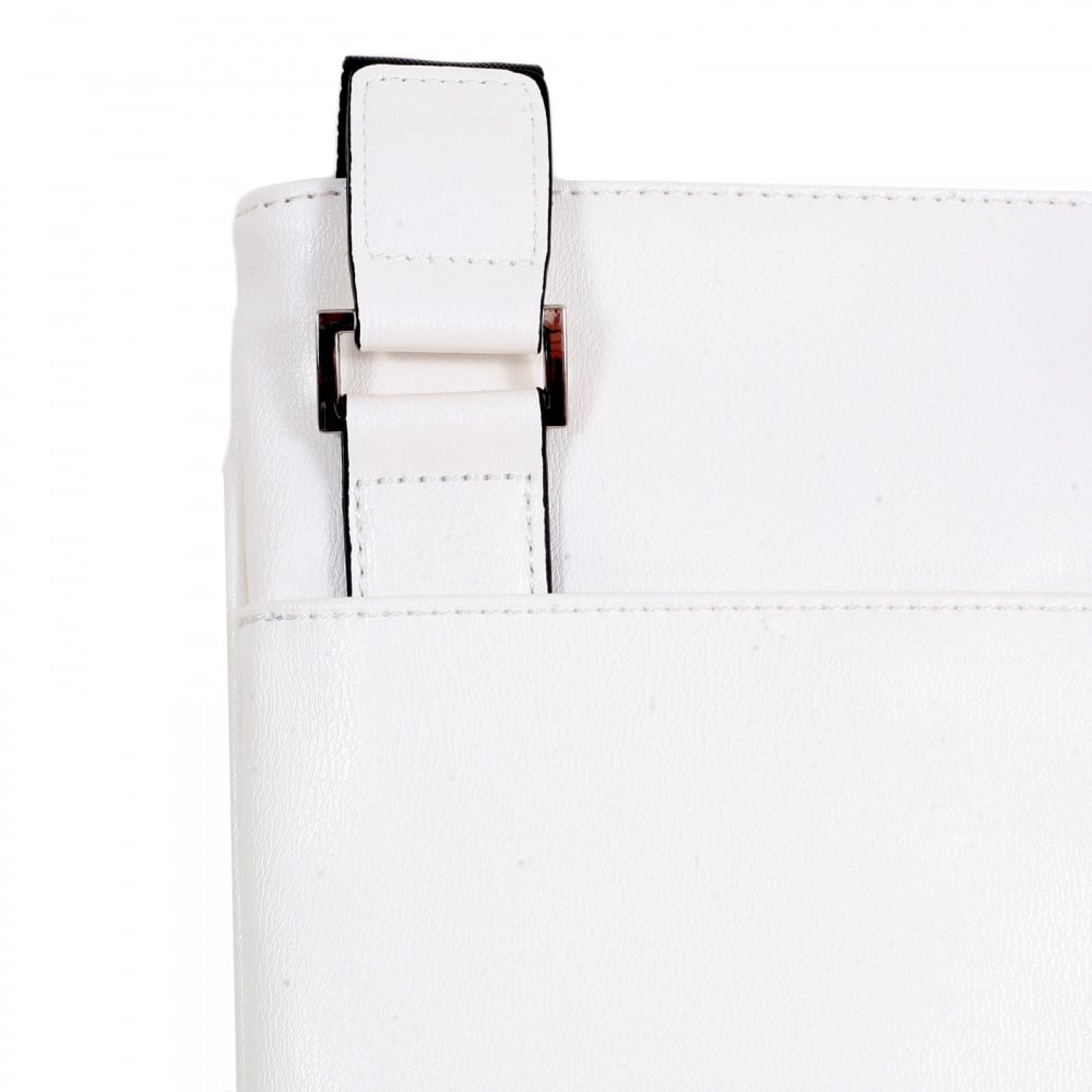 Polyester White Bag for Men with Black Piped Trim and Adjustable Canvas Shoulder Strap