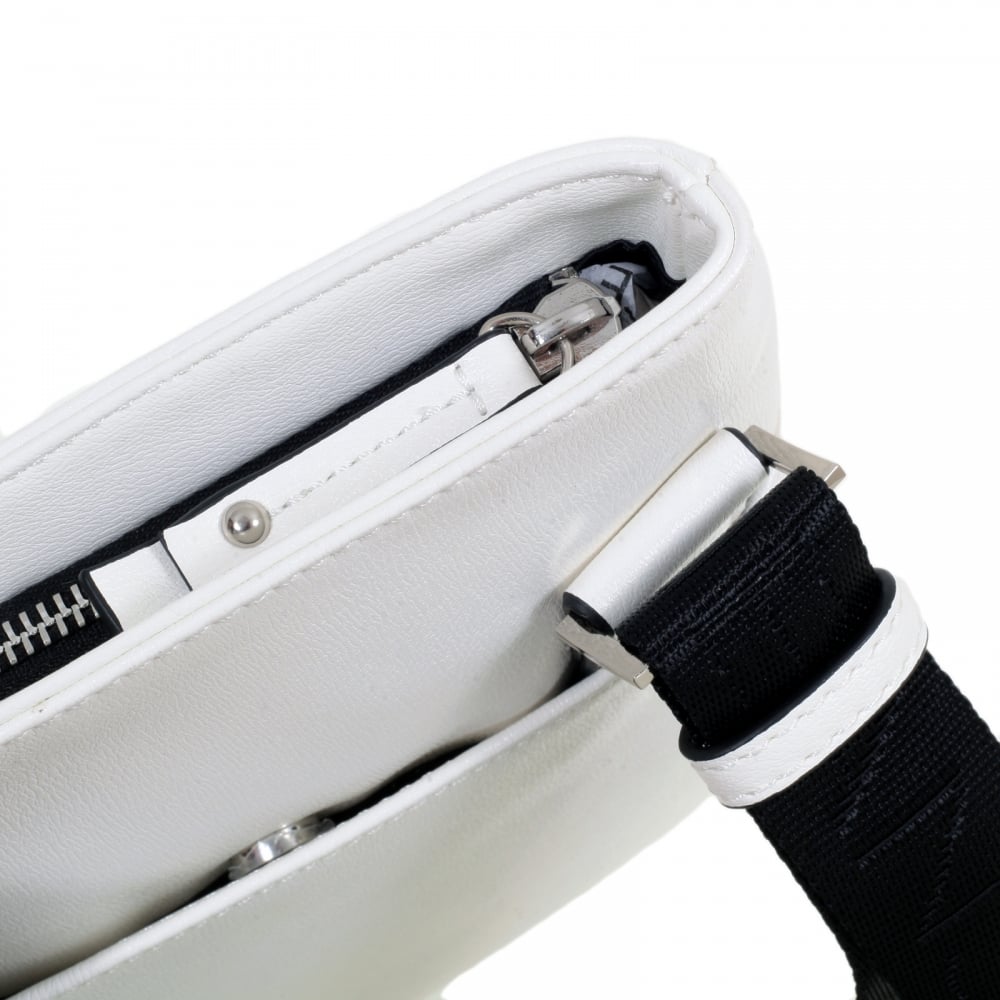 Polyester White Bag for Men with Black Piped Trim and Adjustable Canvas Shoulder Strap
