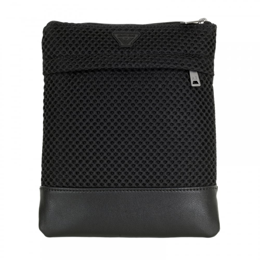 Polyester Messenger Bag with Logo in Black with Adjustable Woven Textile Shoulder Strap