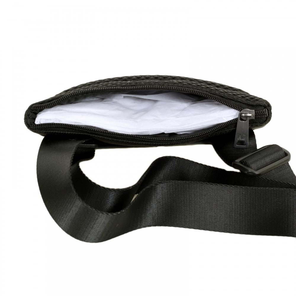 Polyester Messenger Bag with Logo in Black with Adjustable Woven Textile Shoulder Strap