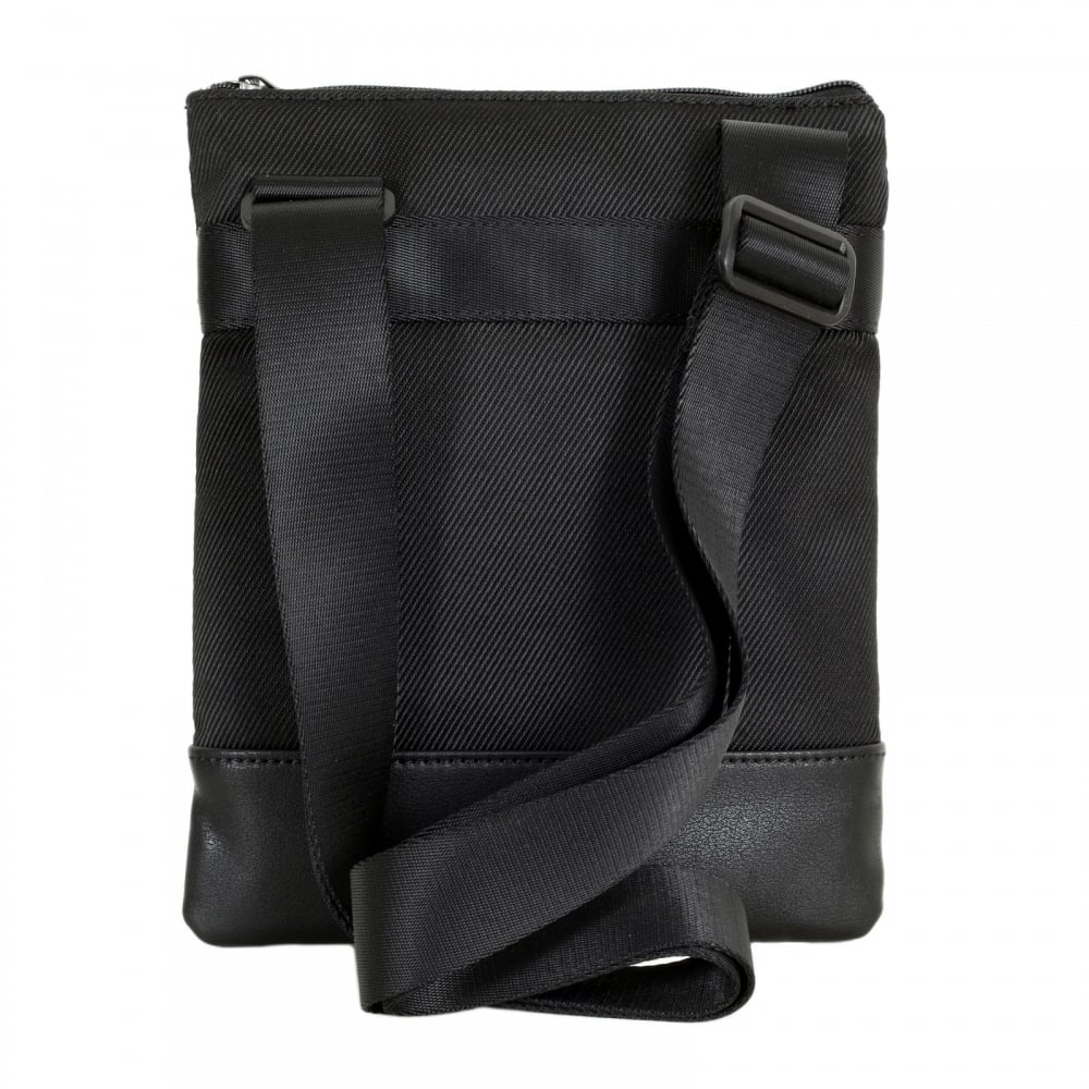 Polyester Messenger Bag with Logo in Black with Adjustable Woven Textile Shoulder Strap