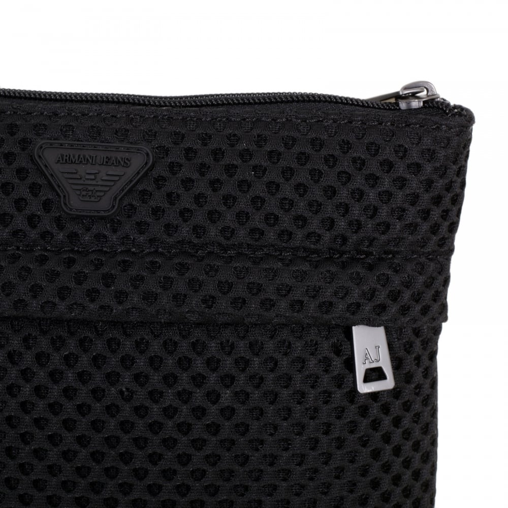 Polyester Messenger Bag with Logo in Black with Adjustable Woven Textile Shoulder Strap