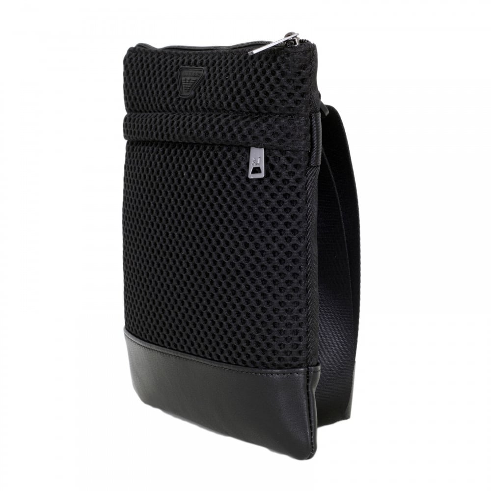 Polyester Messenger Bag with Logo in Black with Adjustable Woven Textile Shoulder Strap