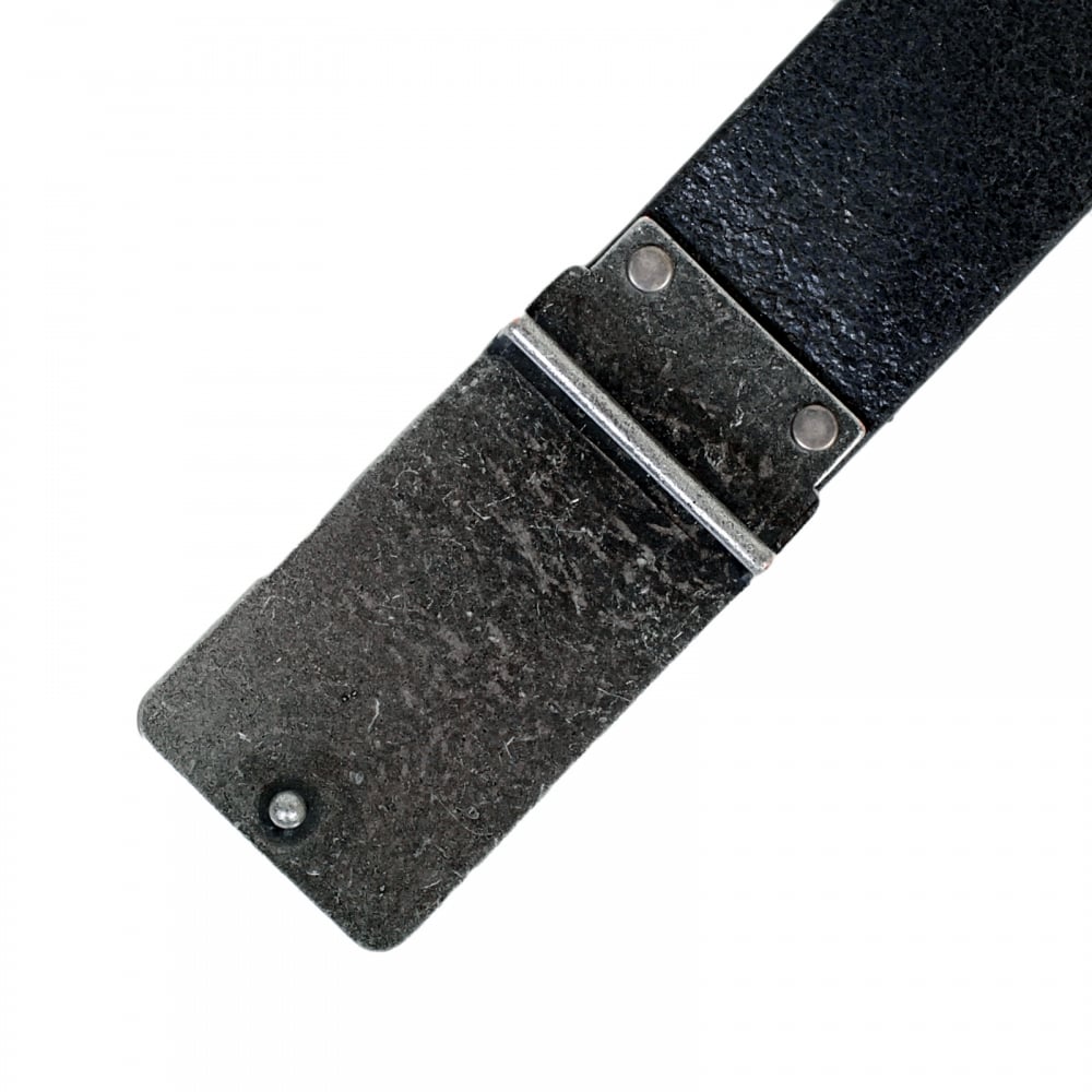 Casual Black Leather Belt for Men with Vintage Heavy Rectangular Leather Topped Pin Buckle
