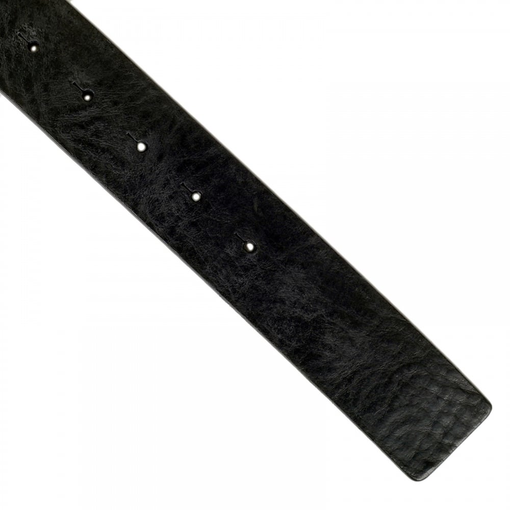 Casual Black Leather Belt for Men with Vintage Heavy Rectangular Leather Topped Pin Buckle