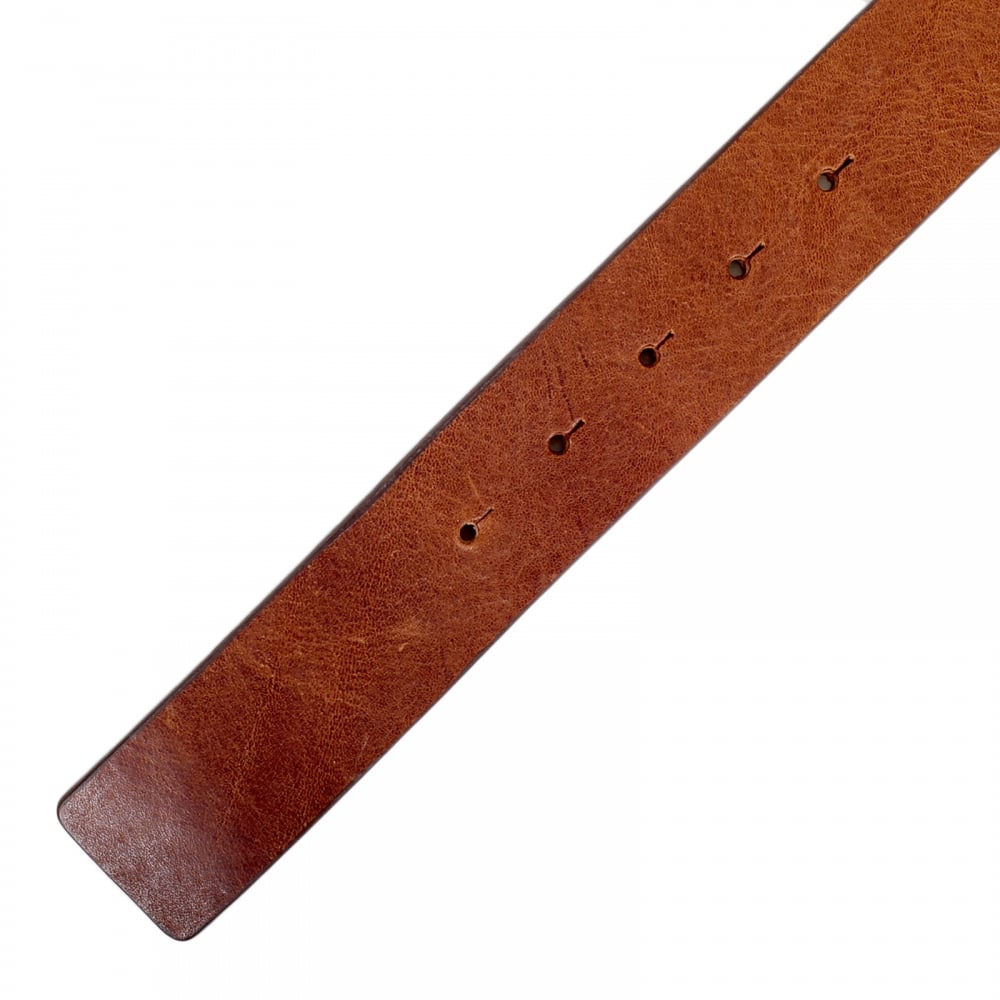 Mens Casual Leather Belt in Tan with Leather Topped Vintage Finished Rectangular Buckle